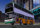 It is a Dennis Trident 12m with  ALX500 bodied owned by New World  First Bus ltd in HK. For the narrow streets it have a good steering - look at the screenshot, a 12m vehicle can turn over 90 degrees, or even more!