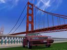 A tougth dependable car in front of the 
Golden Gate Bridge.